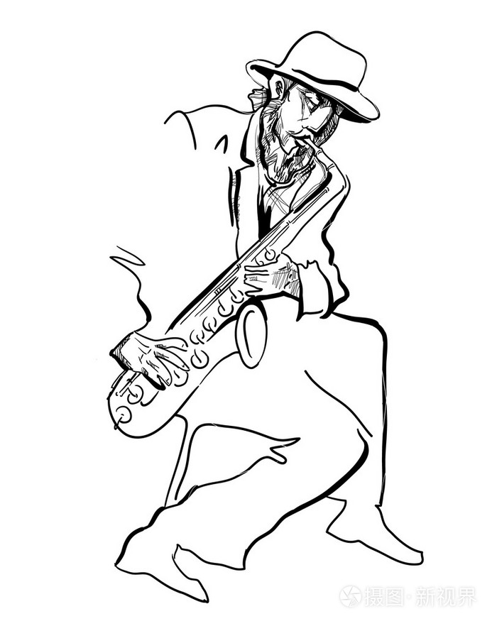 白色背景上演奏萨克斯管的男人插画-正版商用图片0csrtt-摄图新视界