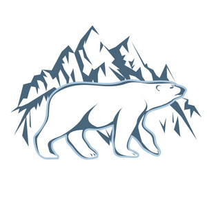 白色北极熊的雪山背景绘制照片