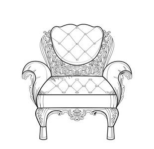 巴洛克式家具丰富的扶手椅。手工制作的装饰的装饰。矢量图