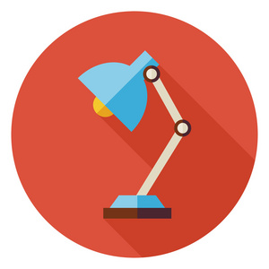 平板办公室工作场所台灯圆形图标,长阴影照片