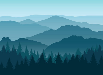 薄雾蓝色山剪影背景照片