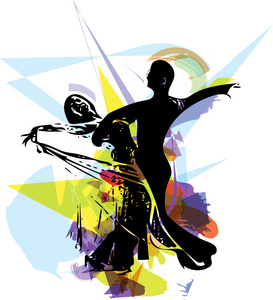 跳舞的夫妇中的线条样式的剪影跳舞的夫妇中的线条样式的剪影矢量速写