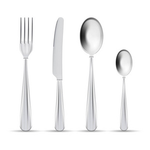 矢量餐具的银叉子勺子和刀子孤立在一个白色背景