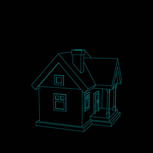 房子模型。黑色背景上的孤立。矢量轮廓这