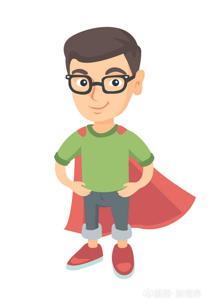 白种人勇敢的男孩,穿着超级英雄的服装