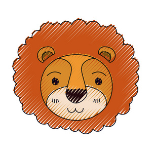 彩色蜡笔的鬃毛狮子宁静表达剪影可爱的脸