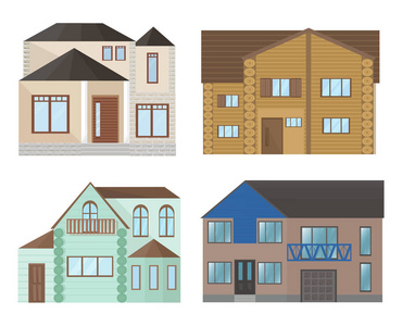 建筑房屋外观建筑。现代平面样式矢量插图