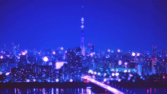 东京市夜背景模糊散景灯