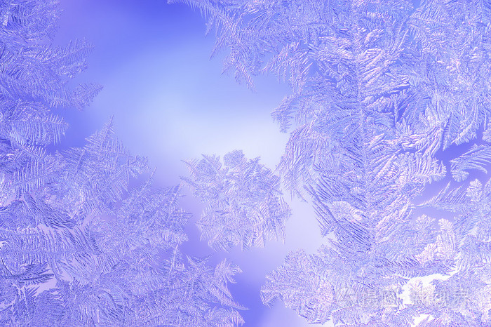 美丽的特写冬天结冰霜纹彩色背景