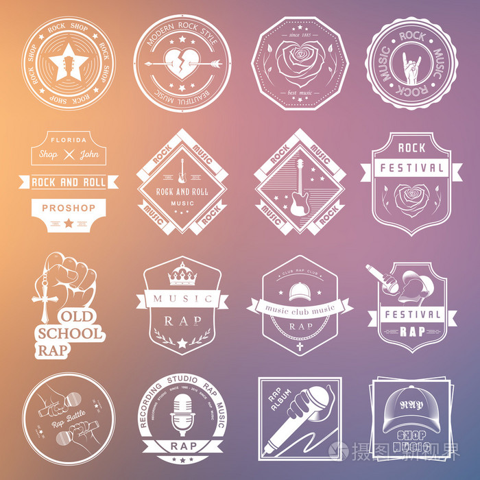 一套矢量标识和音乐徽章