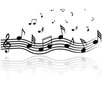 3d 渲染美丽的金色萨克斯与音符在木制的背景下,关闭多色的音符棺作