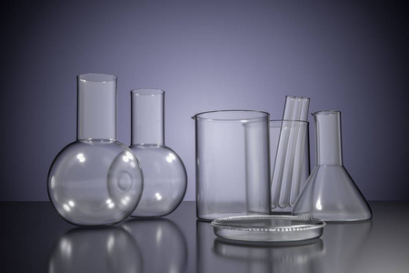 空化学实验室玻璃器皿三维渲染的图