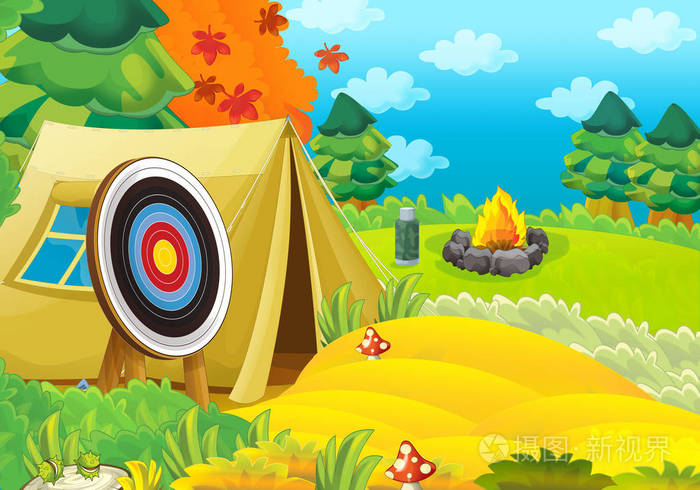 在森林里野营卡通场景