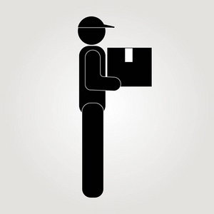 eps 10快递员拿着帽盒图象形图深蓝山景观旅行中国城市剪影与图标抽象