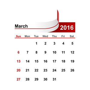 矢量简单 2016 年 3 月月历照片