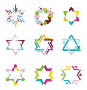 星冲程图标收集彩色抽象星图标符号和图形照片