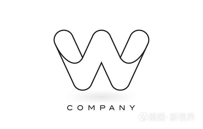 w的会标字母标志与薄黑色会标大纲轮廓