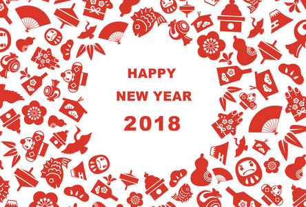 新的一年卡为日本新年的好运 ele 2018 年的