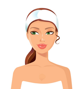 美丽的女人用毛巾完美的脸。皮肤美容水疗护肤品