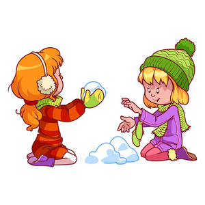 两个女孩玩雪