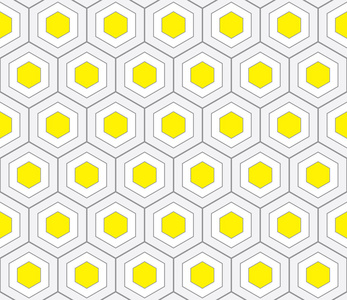 抽象几何无缝模式与蜂窝点缀在灰色和黄色的颜色