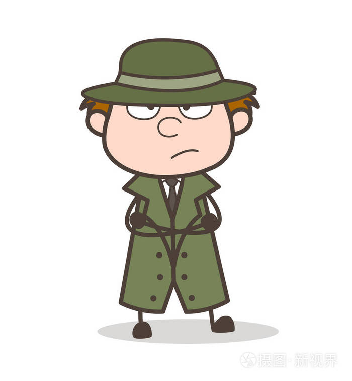 卡通不开心侦探表达矢量图
