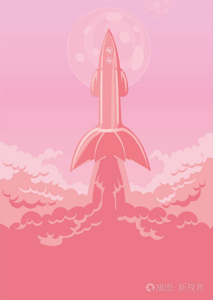 发射火箭, 飞船和烟雾云.矢量图和副本空间