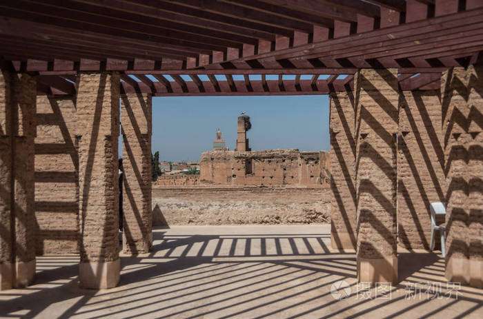 巴迪宫或宫 el 迪在摩洛哥马拉喀什的屋顶上