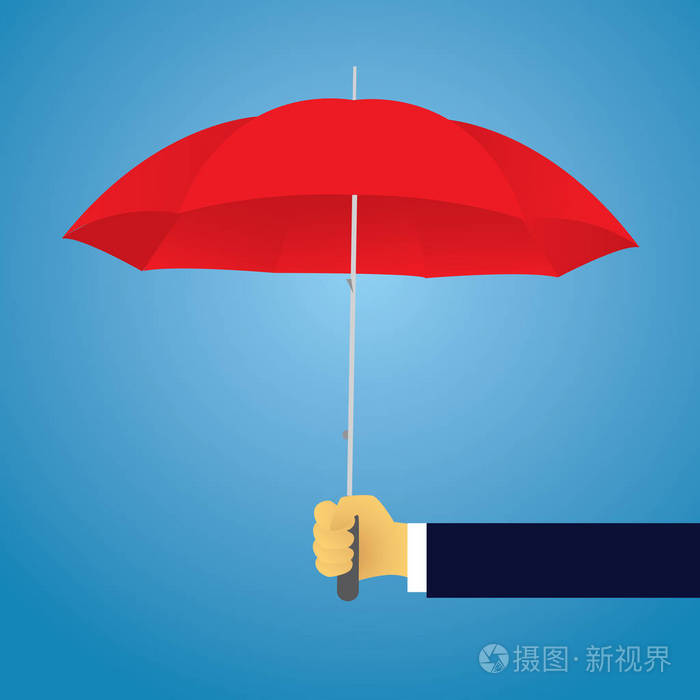 保险保护的概念.商人和雨伞.矢量