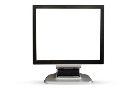 计算机监视器空白的白色屏幕。白色背景上孤立