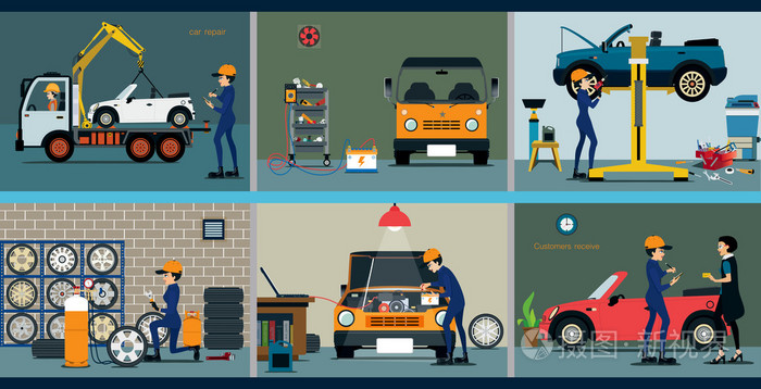 汽车维修服务中心插画-正版商用图片0cw286-摄图新视界