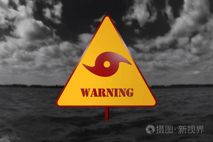 飓风危险标志和风暴在后台 3d 渲染