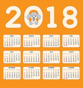 墙上或桌上 2018年年前的西班牙孩子日历
