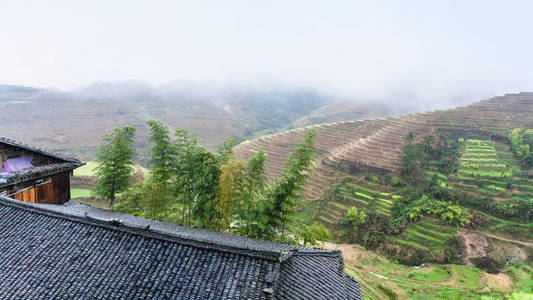 查看从 Tiantouzhai 村梯田丘陵