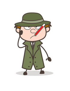 卡通病侦探与发热温度在嘴矢量图照片