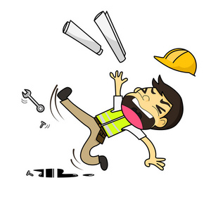 建筑工程师建筑师工人在油脂向量上滑倒照片