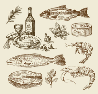 手拉的海上食物素描