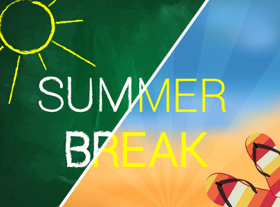 暑假在绿色的黑板上书写文字