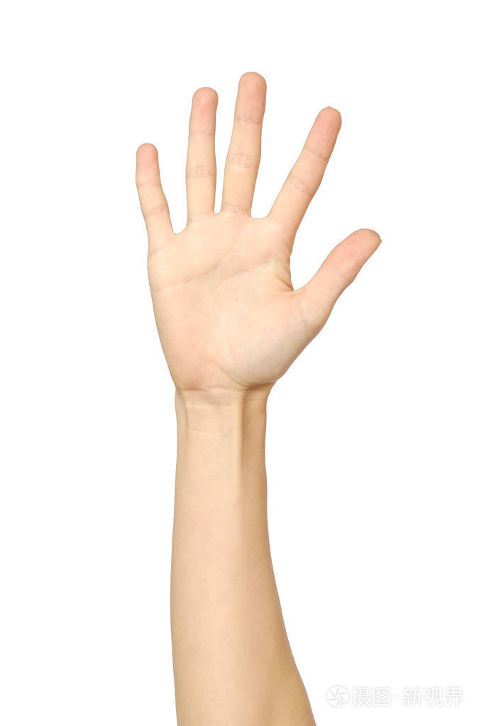 女人的张开手掌上白色孤立