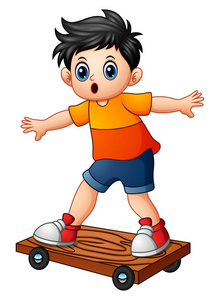 卡通男孩玩滑板照片