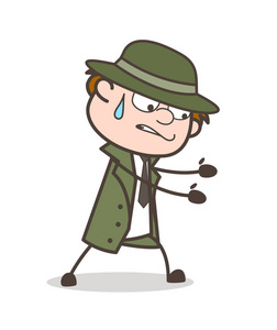 卡通侦探试图推动矢量的概念照片