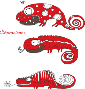 变色龙纹身矢量手绘有趣红色变色龙照片