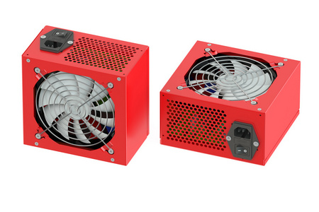 两个红色的计算机电源供应单元图片