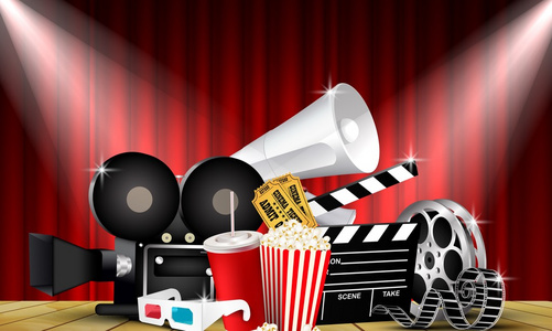 电影幕红幕电影院电影与舞台灯光舞台上照片