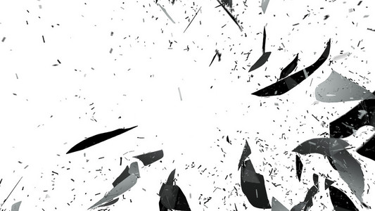 小块的分裂破碎玻璃在黑色的破坏破碎玻璃碎片玻璃破碎和粉碎在黑色的