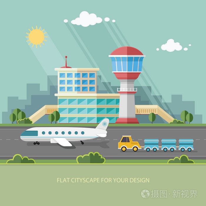 插画 机场的景观.规划一个夏天旅行的生活方式概念.eps
