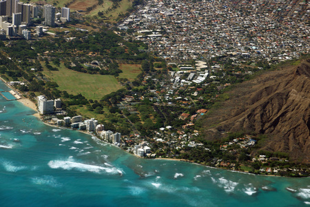 Diamondhead，皇后公园，威基基 壳，卡帕的鸟瞰图