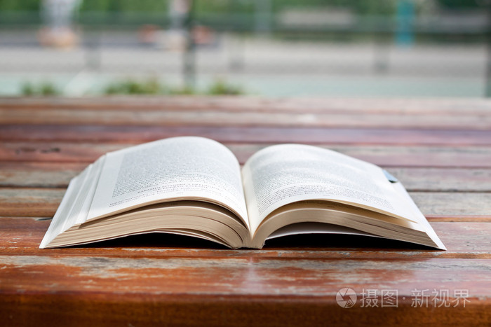在公园里看桌子上的一本书照片-正版商用图片0cxp83-摄图新视界