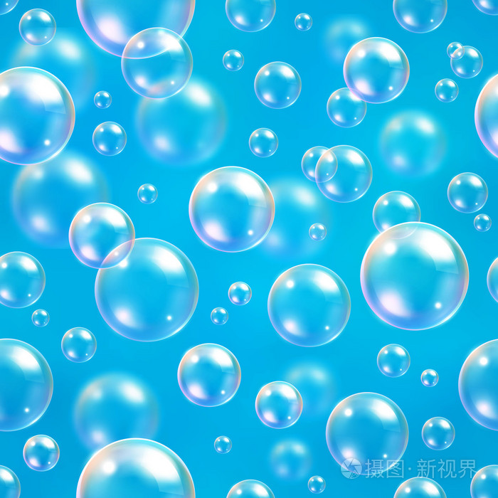 用于科学和生物的水蓝色背景中的氧泡泡