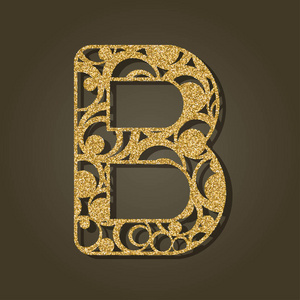 激光切割的黄金字母 B。英语字母表。矢量图